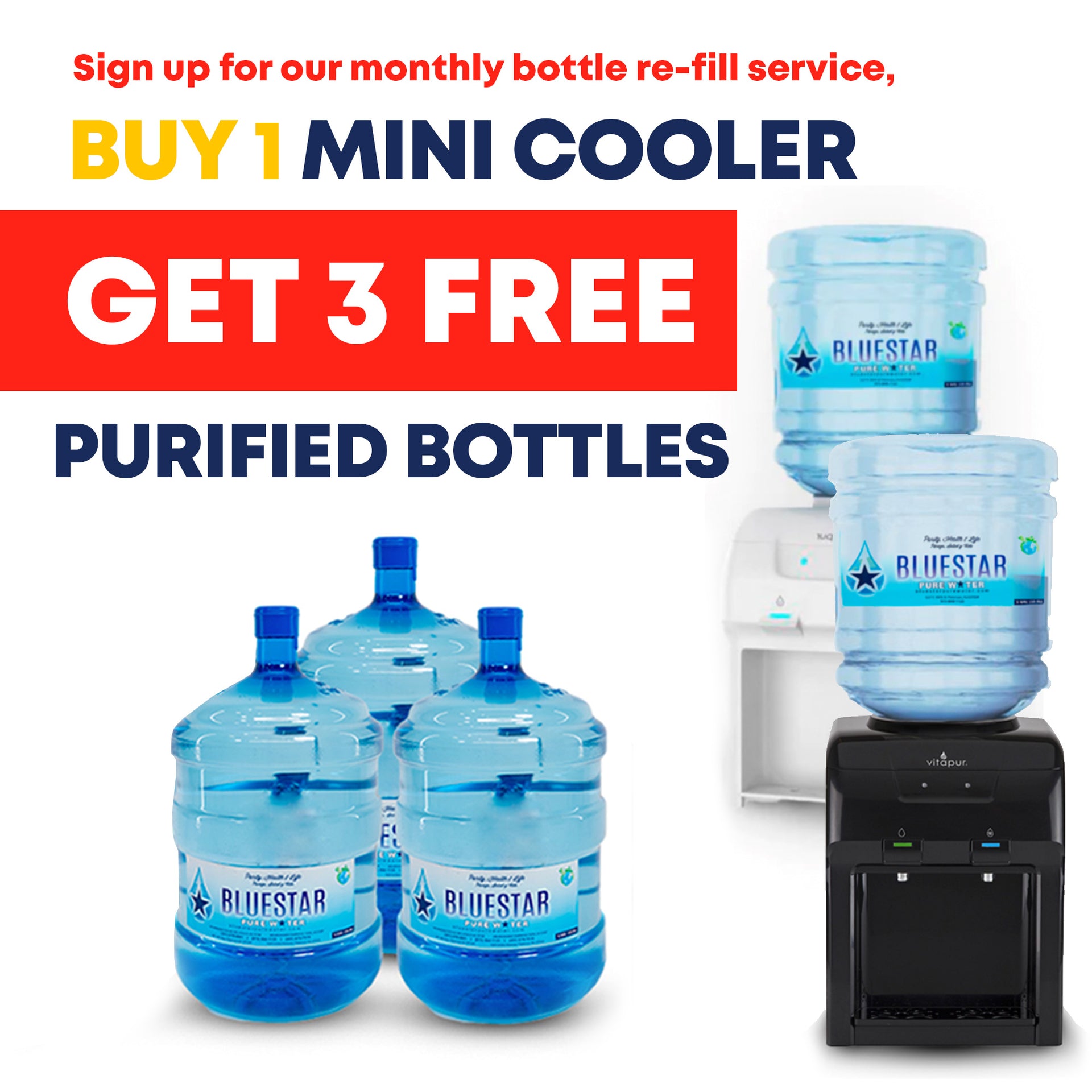 New Mini Cold & Room Temp Water Cooler + 3 Bottles Free